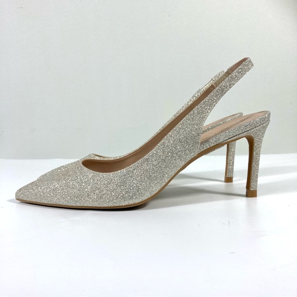 NWB Stuart Weitzman Linsi 75 Pointed Toe Glitter Slingback Pump Glitter Platino - Picture 4 of 17